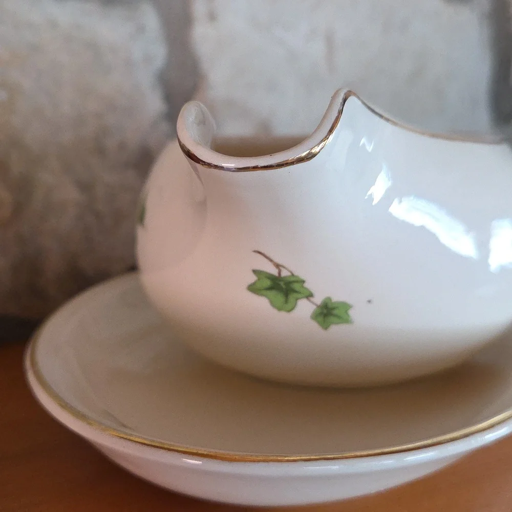 Greenbrier Green Ivy Gravy Boat & Underplate Paden City Pottery Mid-Century MCM